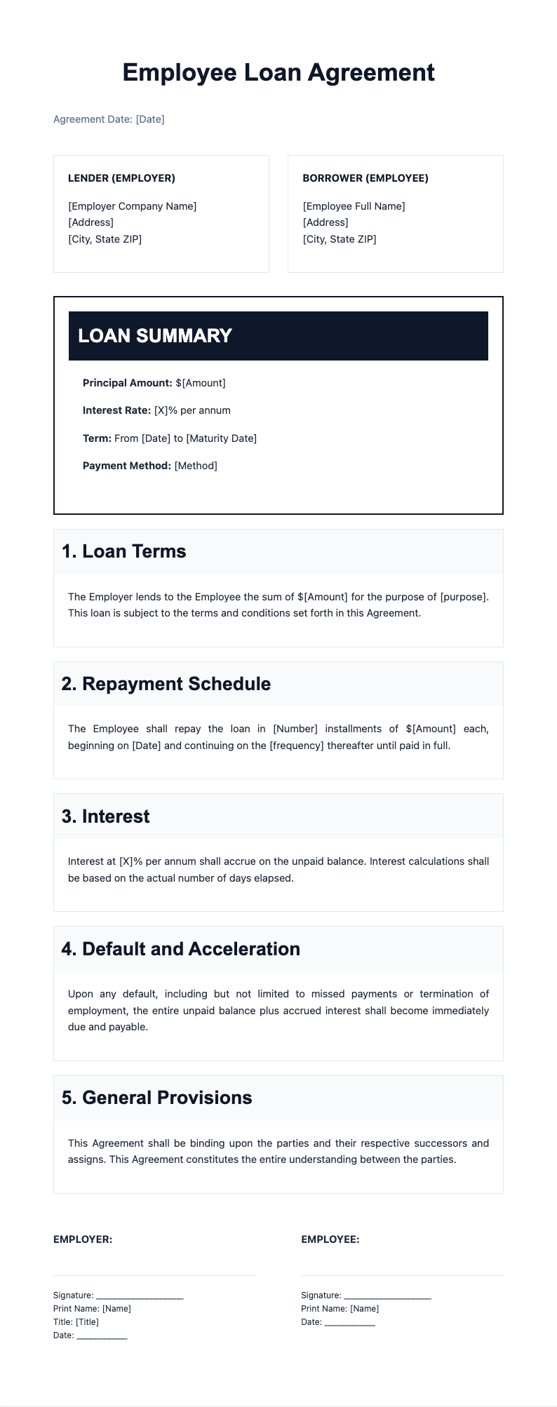 Formal Dark Employee Loan Agreement